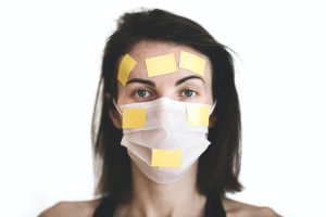 woman with white face mask